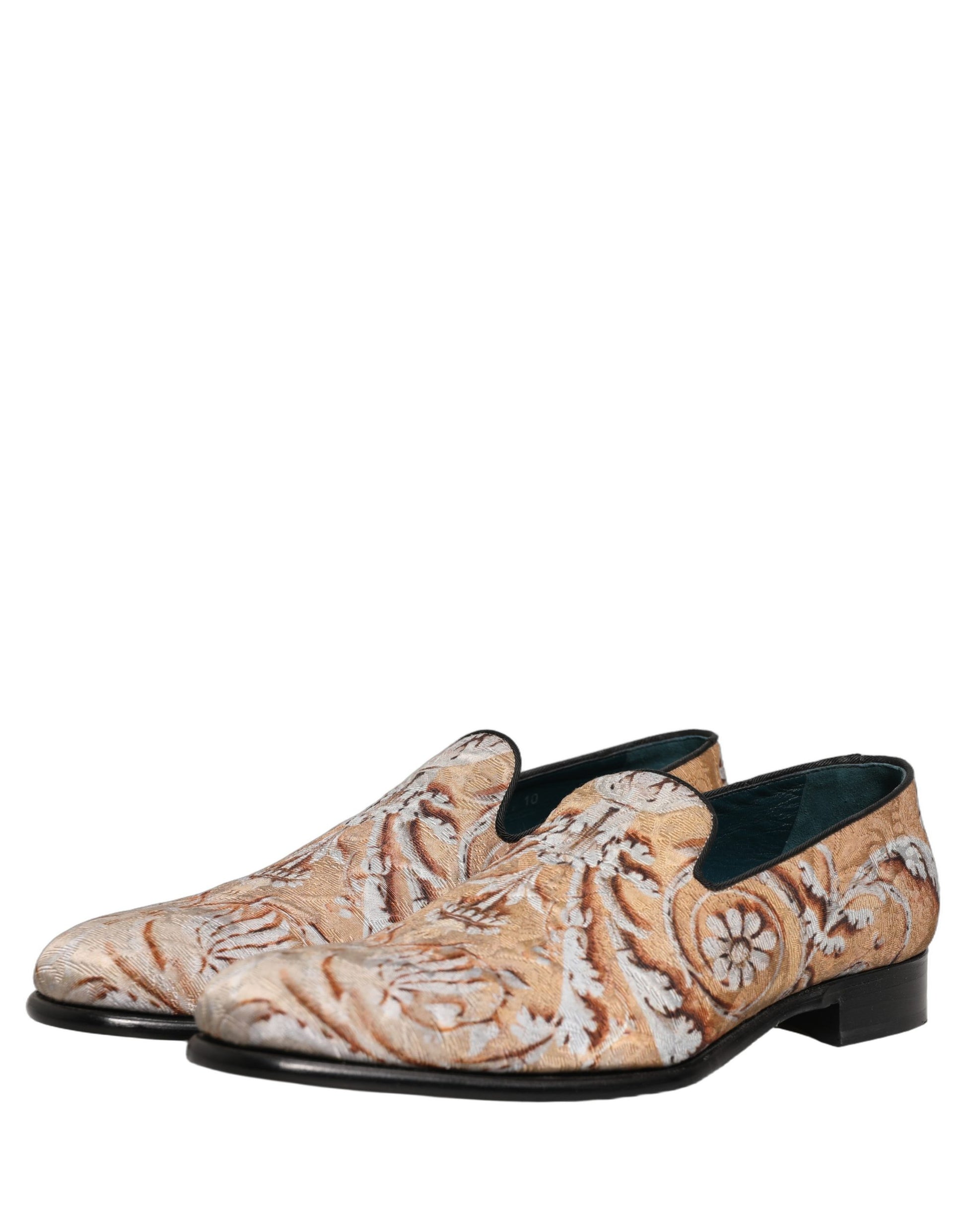 Dolce & Gabbana Gold Brocade Baroque Men Loafers