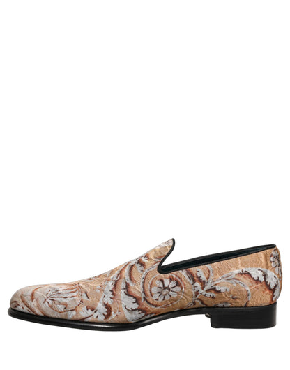 Dolce & Gabbana Gold Brocade Baroque Men Loafers
