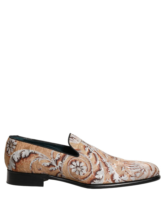 Dolce & Gabbana Gold Brocade Baroque Men Loafers