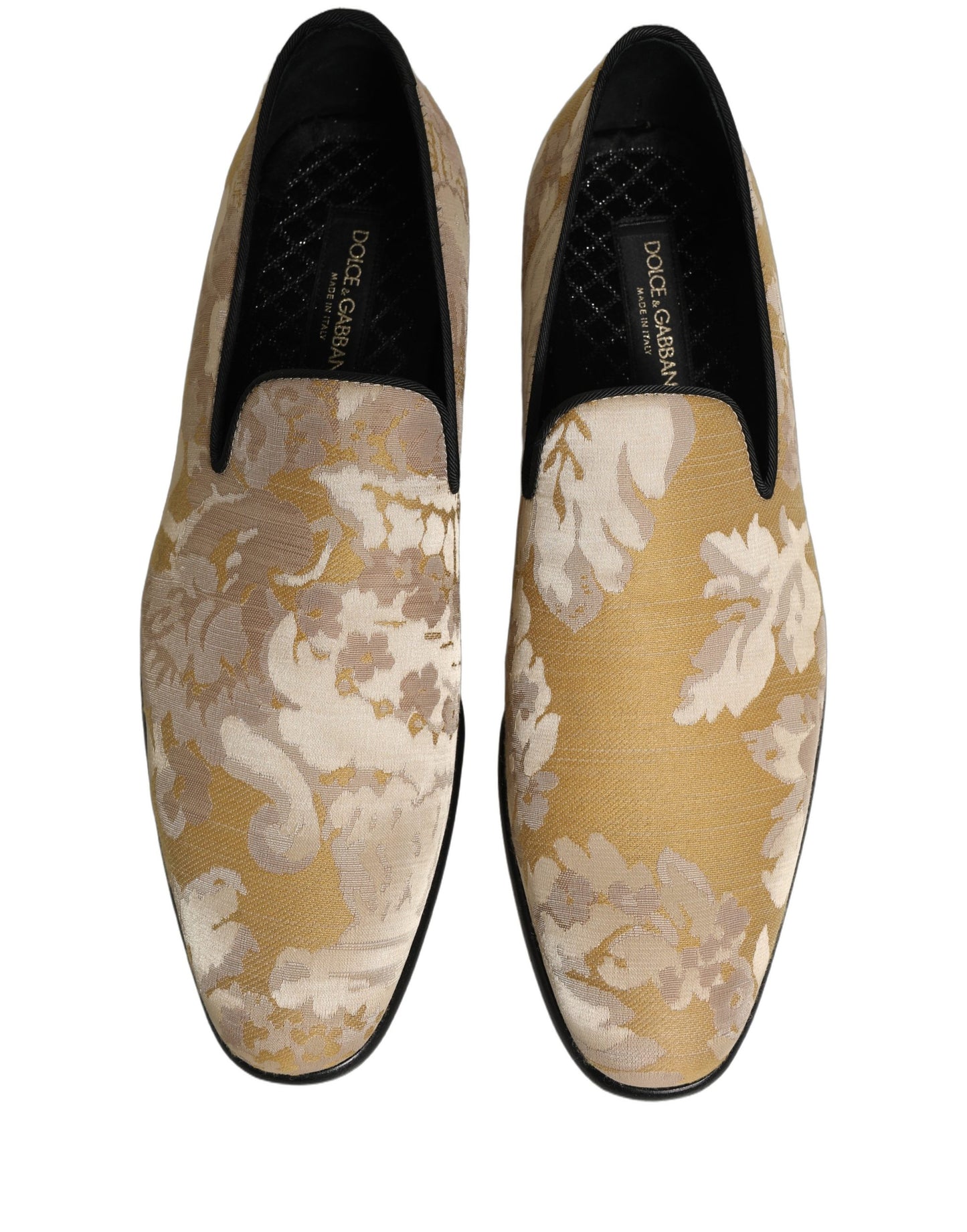 Dolce & Gabbana Gold Floral Print Jacquard Men Loafers
