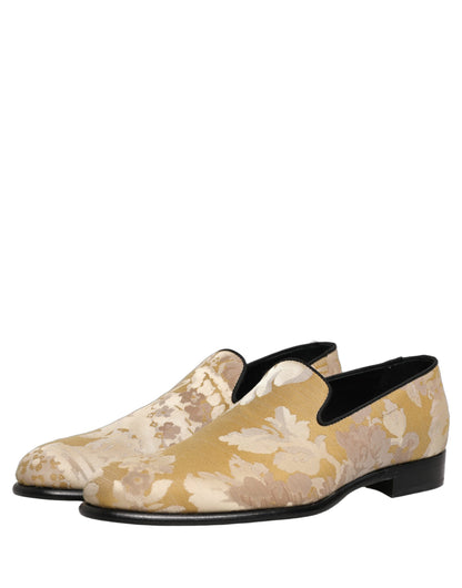 Dolce & Gabbana Gold Floral Print Jacquard Men Loafers