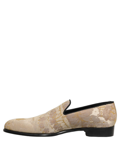 Dolce & Gabbana Gold Floral Print Jacquard Men Loafers