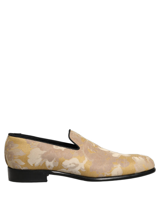 Dolce & Gabbana Gold Floral Print Jacquard Men Loafers