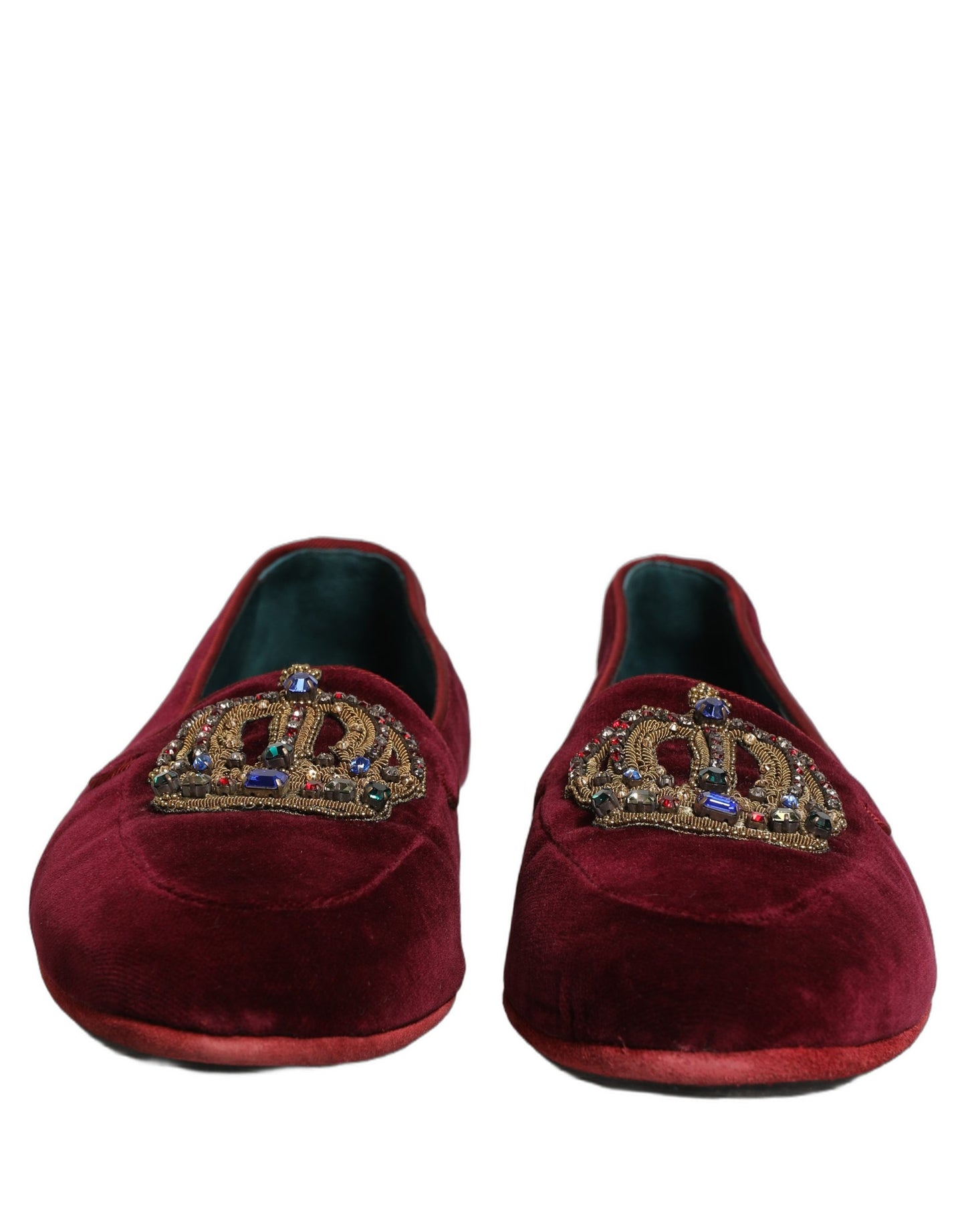 Dolce & Gabbana Burgundy Velvet Crown Slip On Loafers