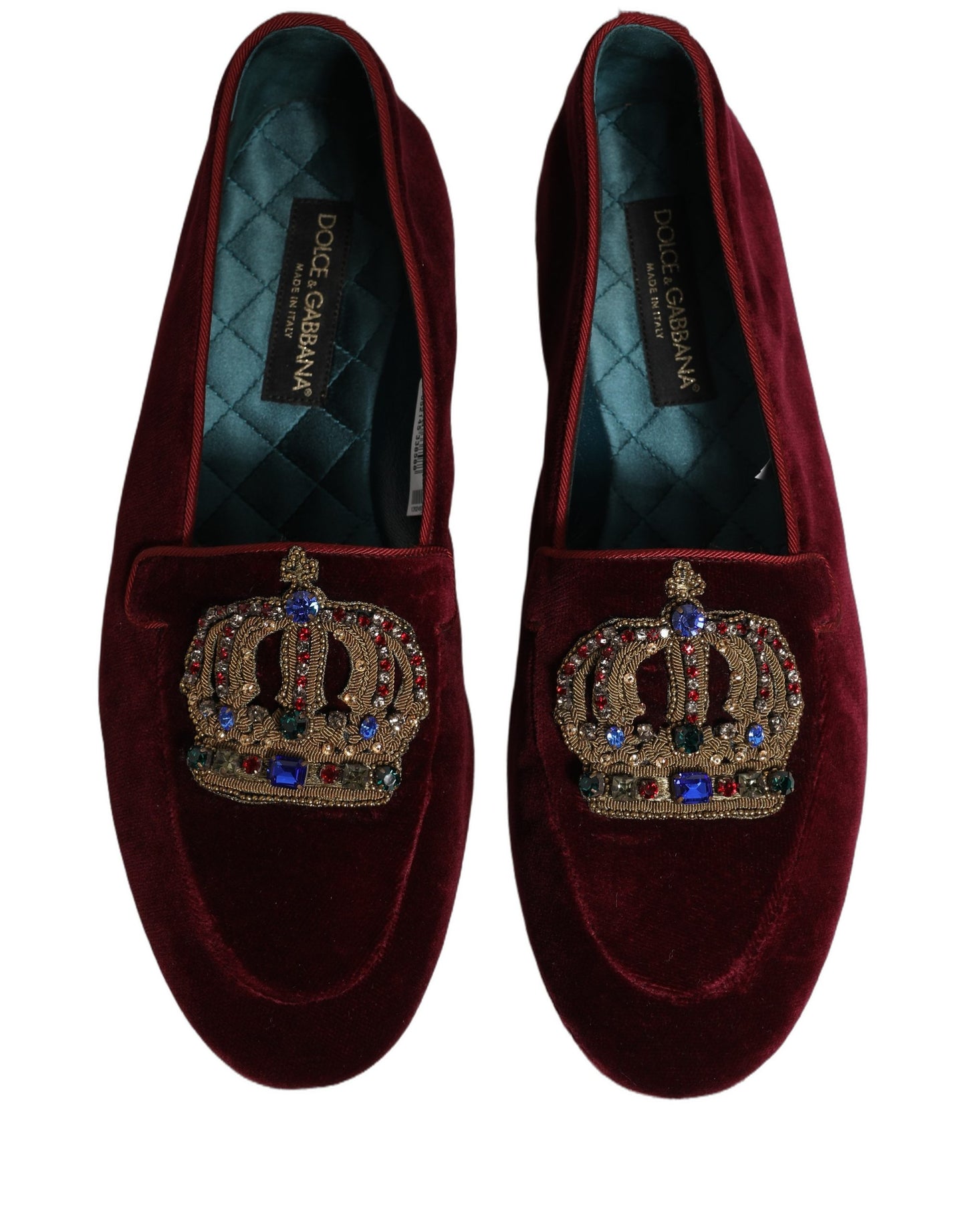 Dolce & Gabbana Burgundy Velvet Crown Slip On Loafers