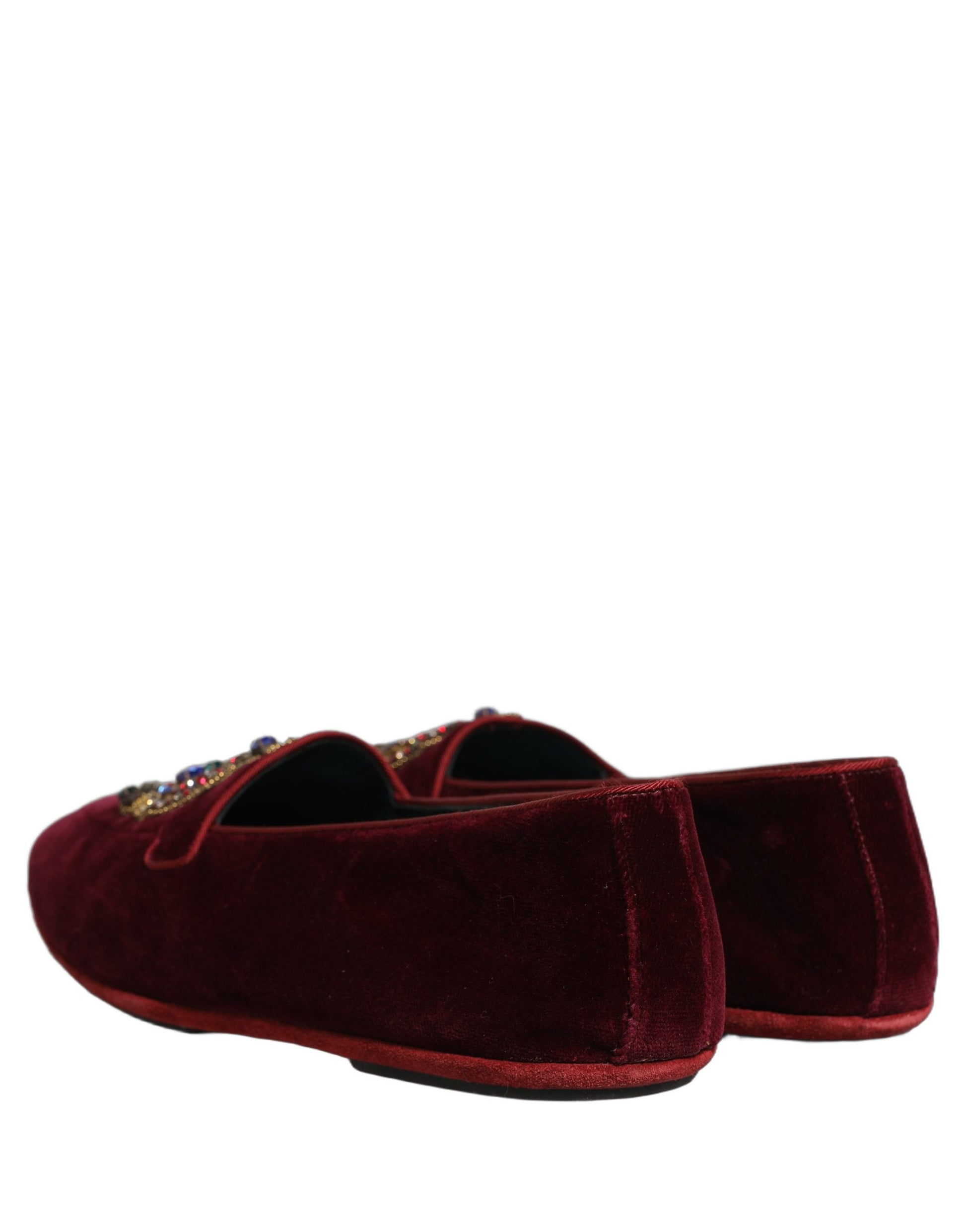 Dolce & Gabbana Burgundy Velvet Crown Slip On Loafers