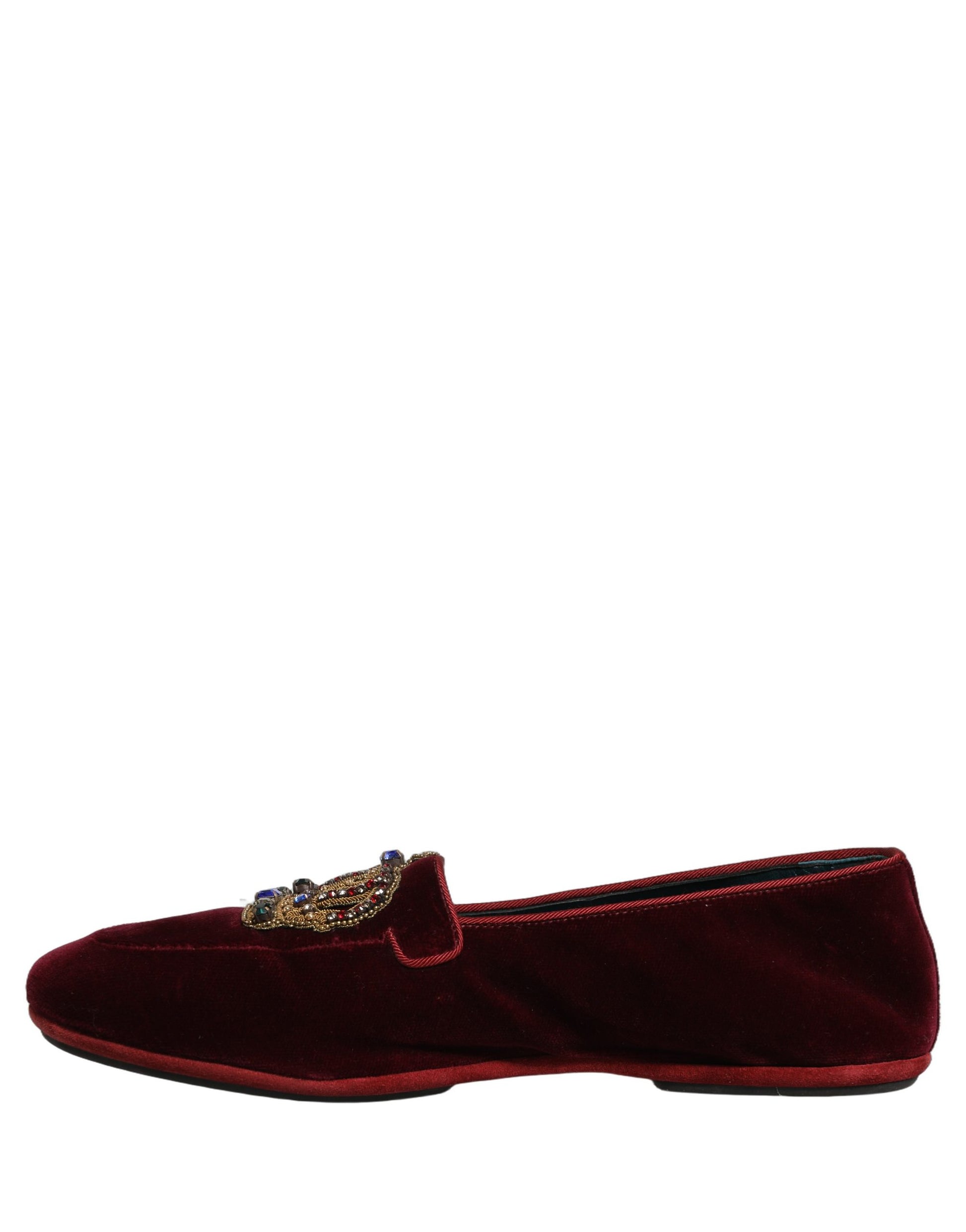 Dolce & Gabbana Burgundy Velvet Crown Slip On Loafers
