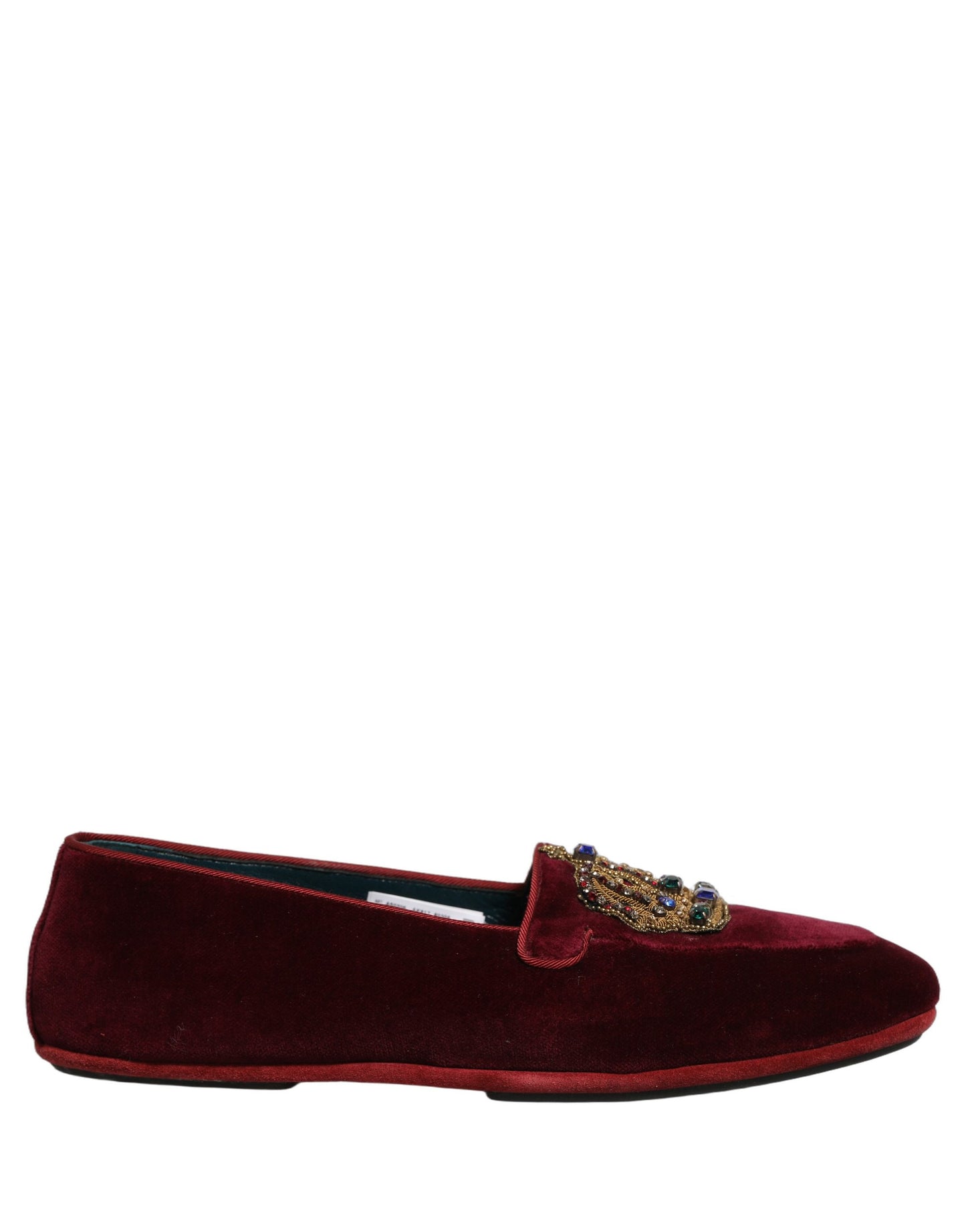 Dolce & Gabbana Burgundy Velvet Crown Slip On Loafers