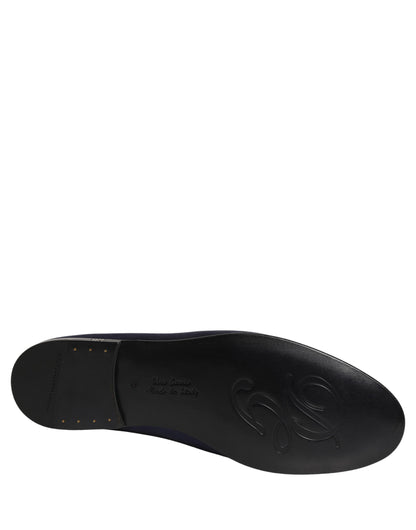 Dolce & Gabbana Blue Satin Logo Slip-On Flats