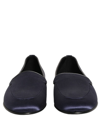 Dolce & Gabbana Blue Satin Logo Slip-On Flats
