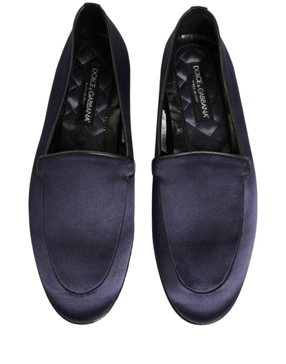 Dolce & Gabbana Blue Satin Logo Slip-On Flats