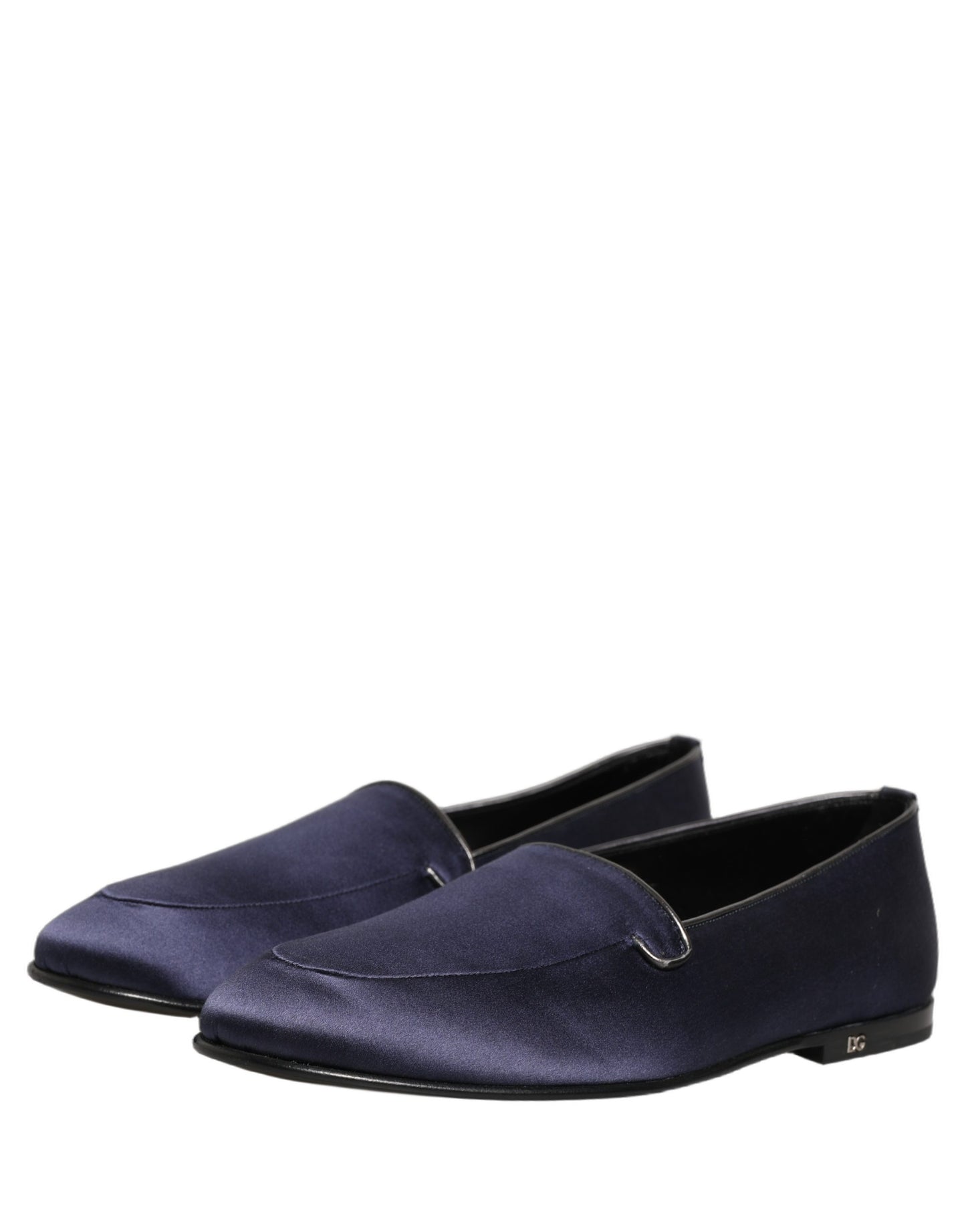 Dolce & Gabbana Blue Satin Logo Slip-On Flats