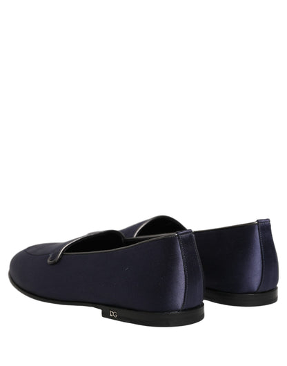 Dolce & Gabbana Blue Satin Logo Slip-On Flats