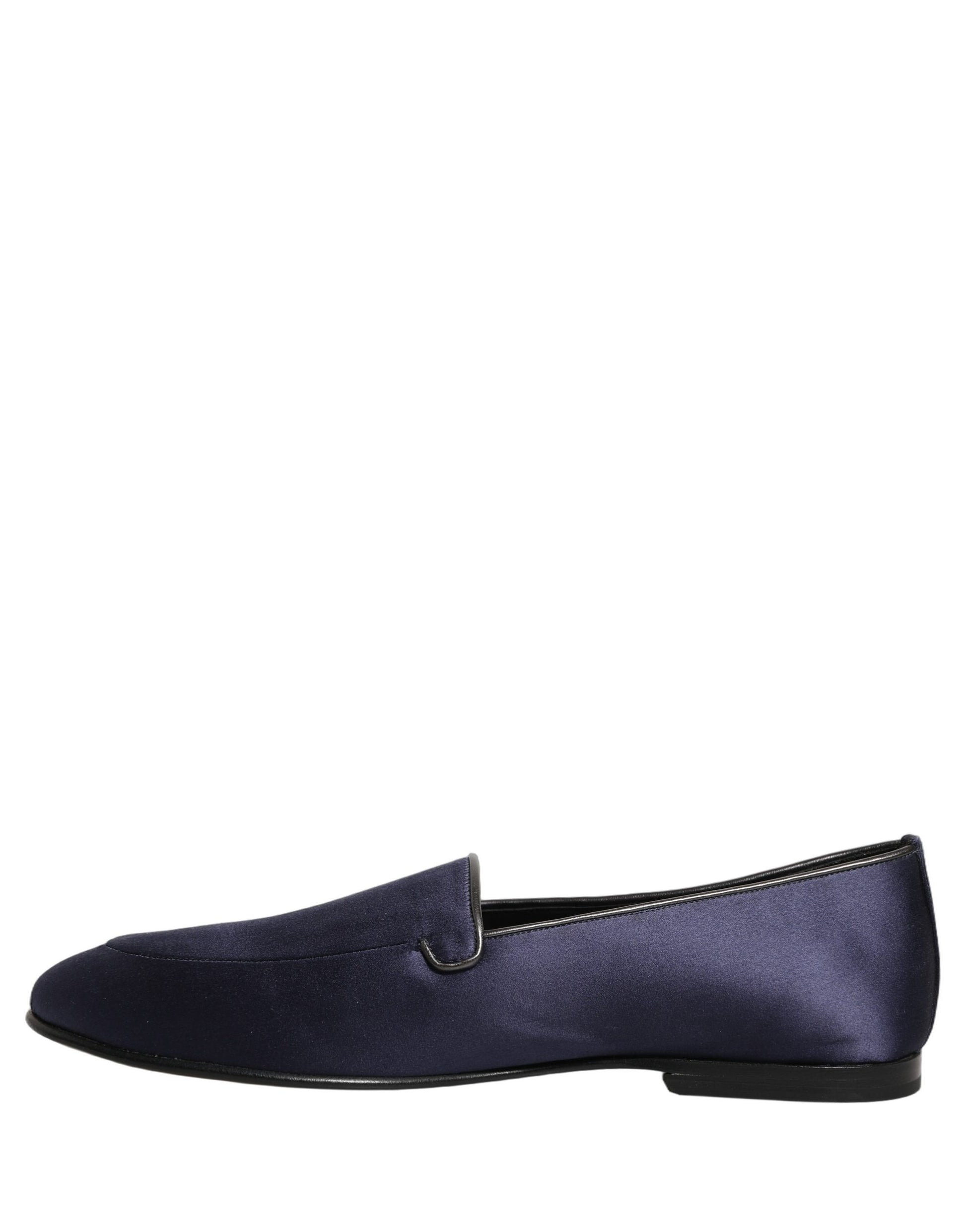 Dolce & Gabbana Blue Satin Logo Slip-On Flats