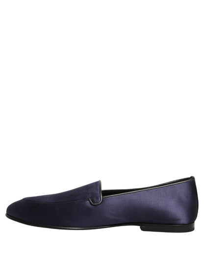 Dolce & Gabbana Blue Satin Logo Slip-On Flats