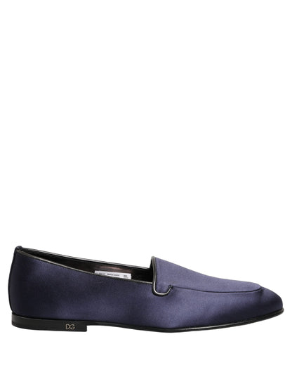 Dolce & Gabbana Blue Satin Logo Slip-On Flats