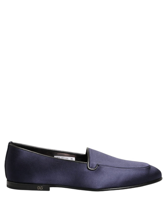 Dolce & Gabbana Blue Satin Logo Slip-On Flats