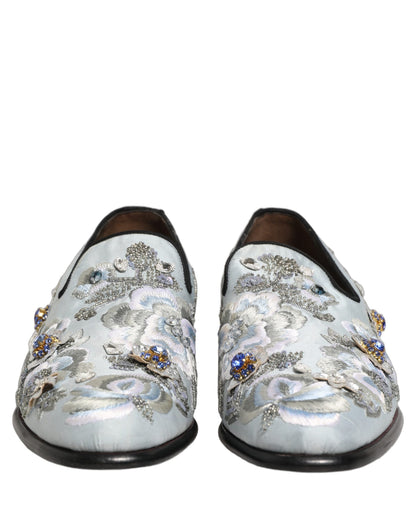 Dolce & Gabbana White Floral Embellished Men Loafers Shoes