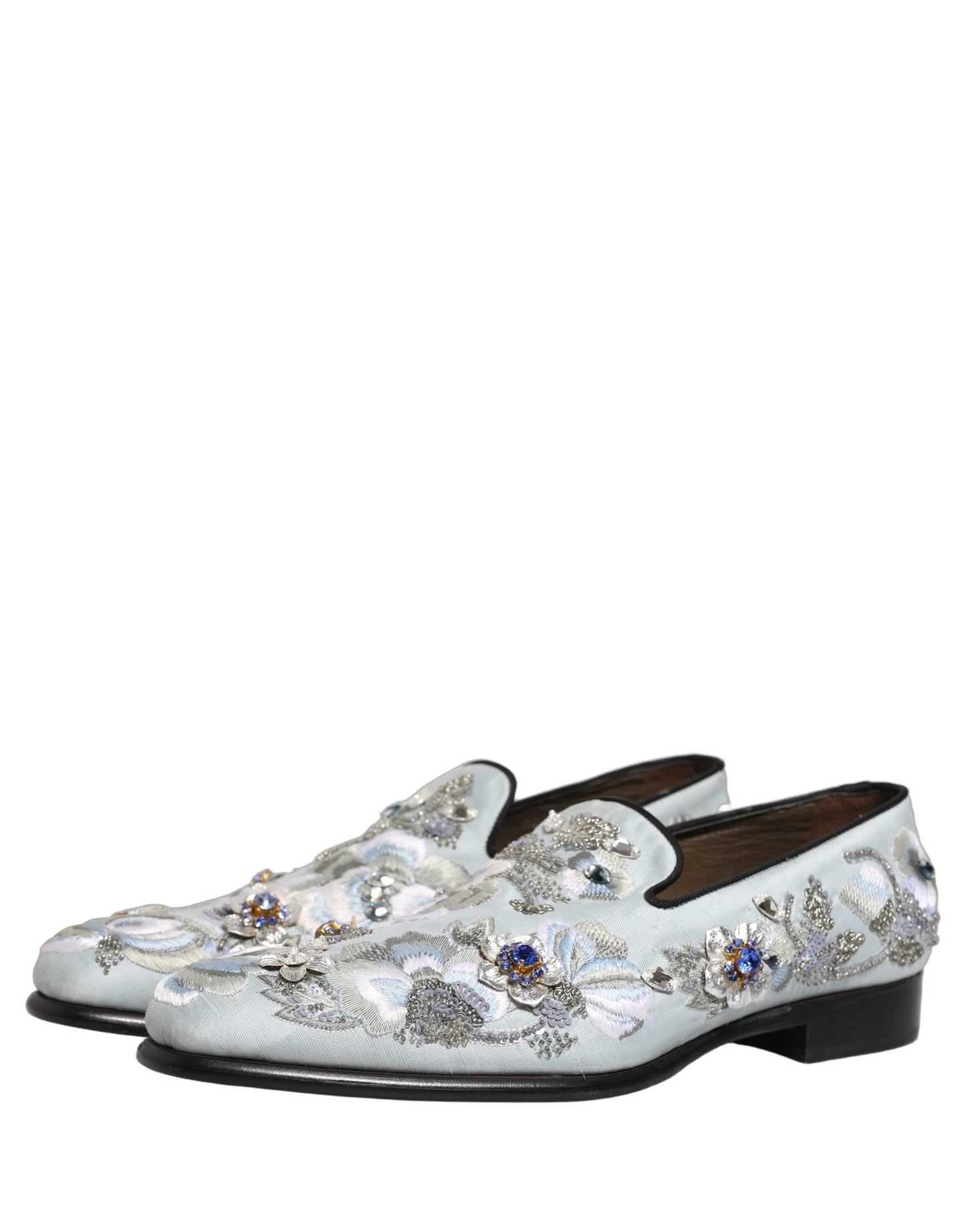 Dolce & Gabbana White Floral Embellished Men Loafers Shoes