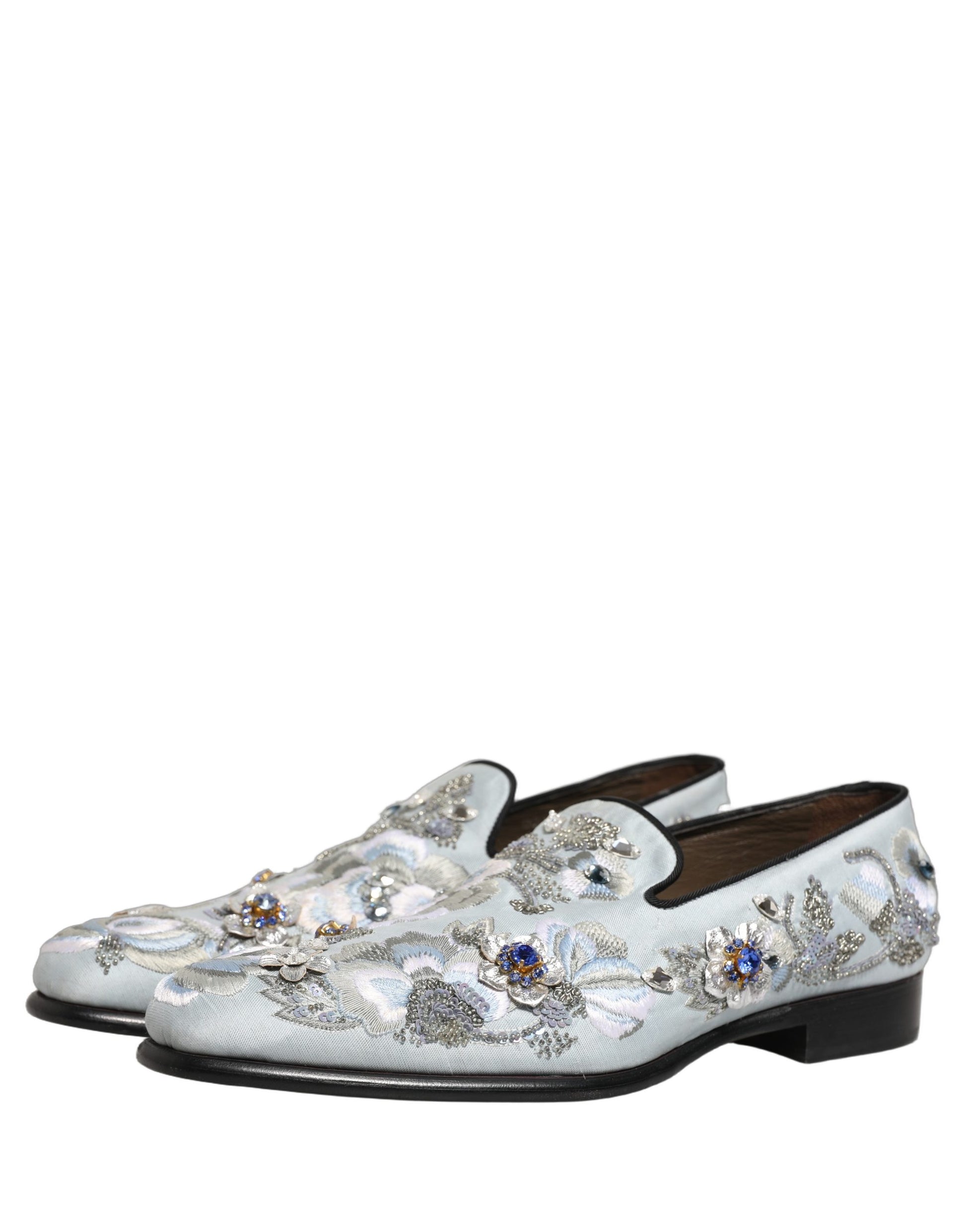 Dolce & Gabbana White Floral Embellished Men Loafers Shoes