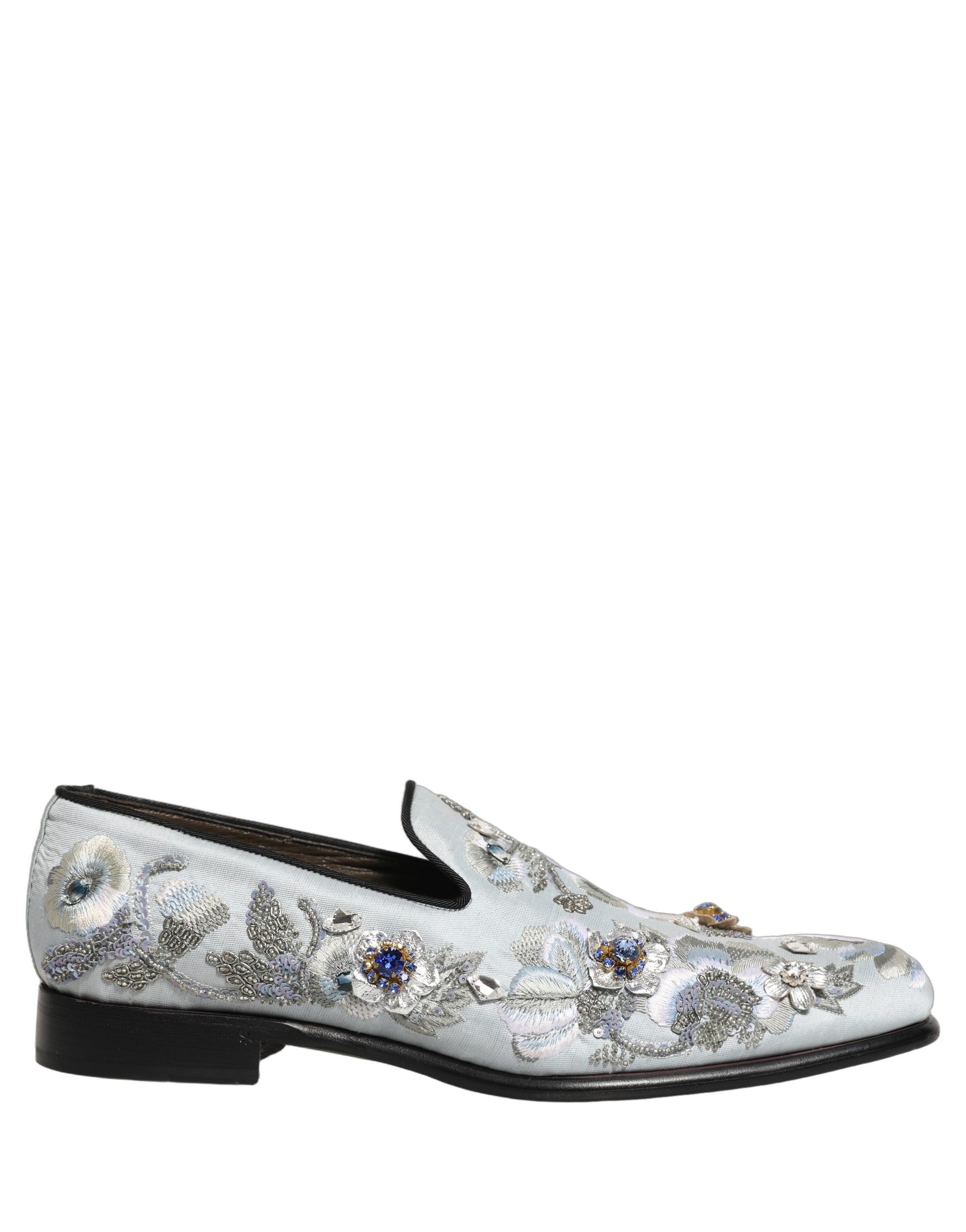 Dolce & Gabbana White Floral Embellished Men Loafers Shoes