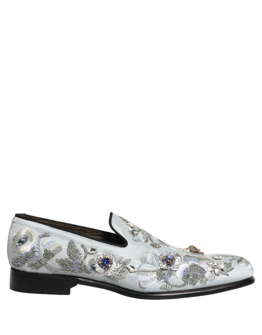 Dolce & Gabbana White Floral Embellished Men Loafers Shoes