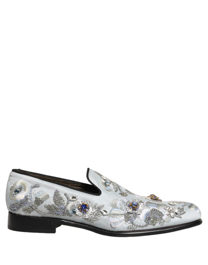 Dolce & Gabbana White Floral Embellished Men Loafers Shoes