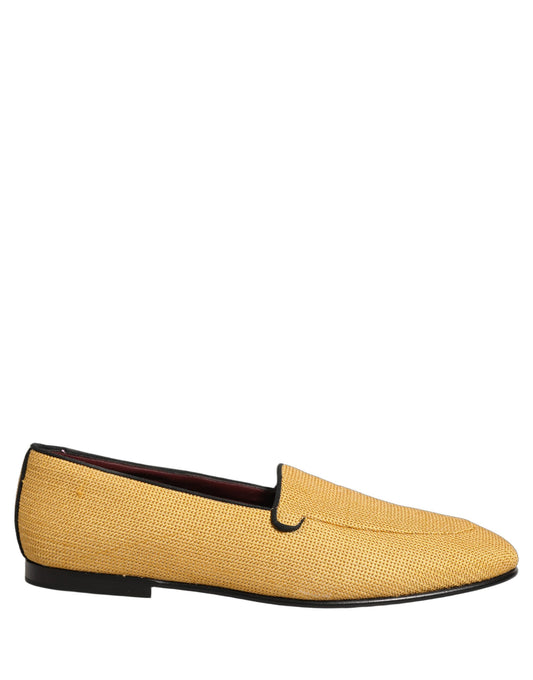 Dolce & Gabbana Yellow Woven Men Slip On Dress Loafers