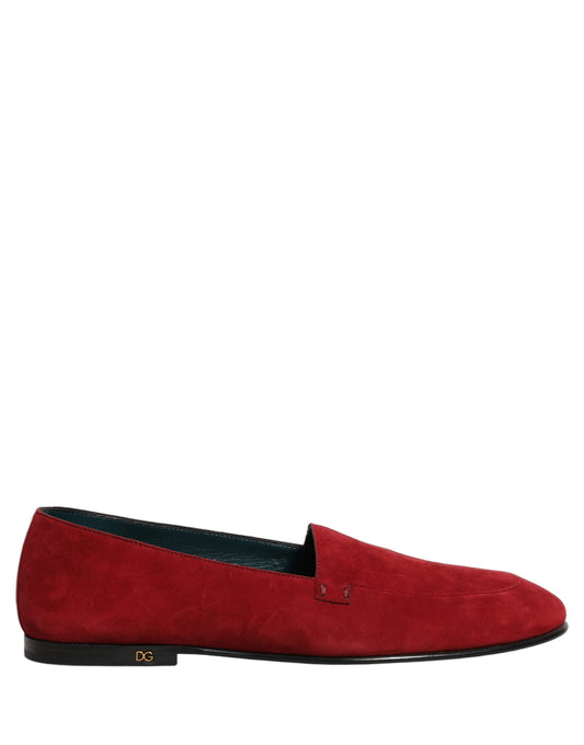 Dolce & Gabbana Red Suede Logo Slip-On Flats