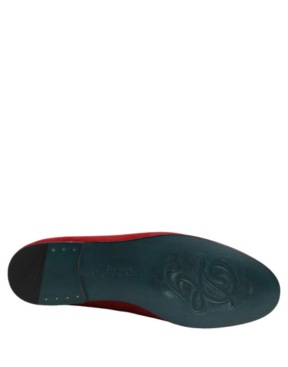 Dolce & Gabbana Red Suede Logo Slip-On Flats