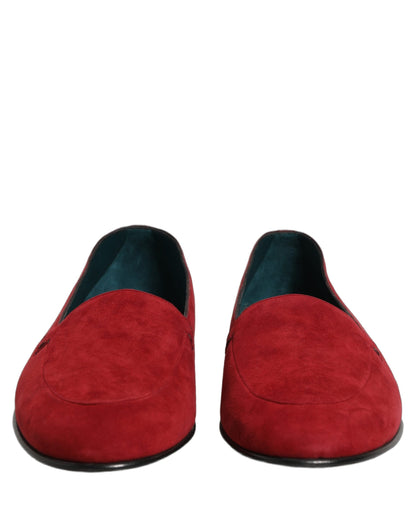 Dolce & Gabbana Red Suede Logo Slip-On Flats
