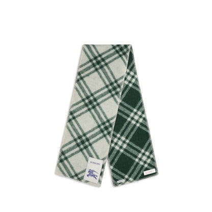 Burberry Green & Ivory Merino Wool Scarf