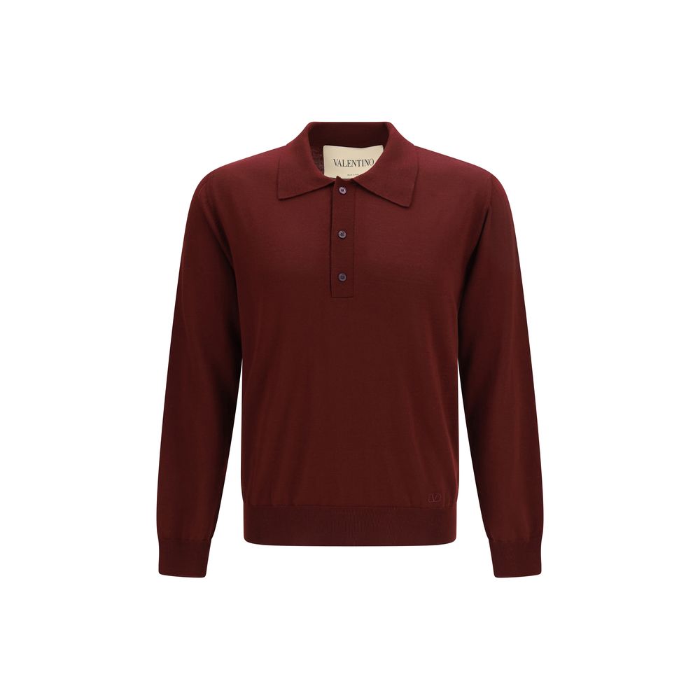 Valentino Bordeaux Merino Wool Long Sleeve Polo Shirt