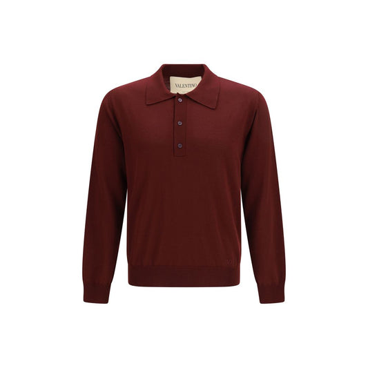 Valentino Bordeaux Merino Wool Long Sleeve Polo Shirt