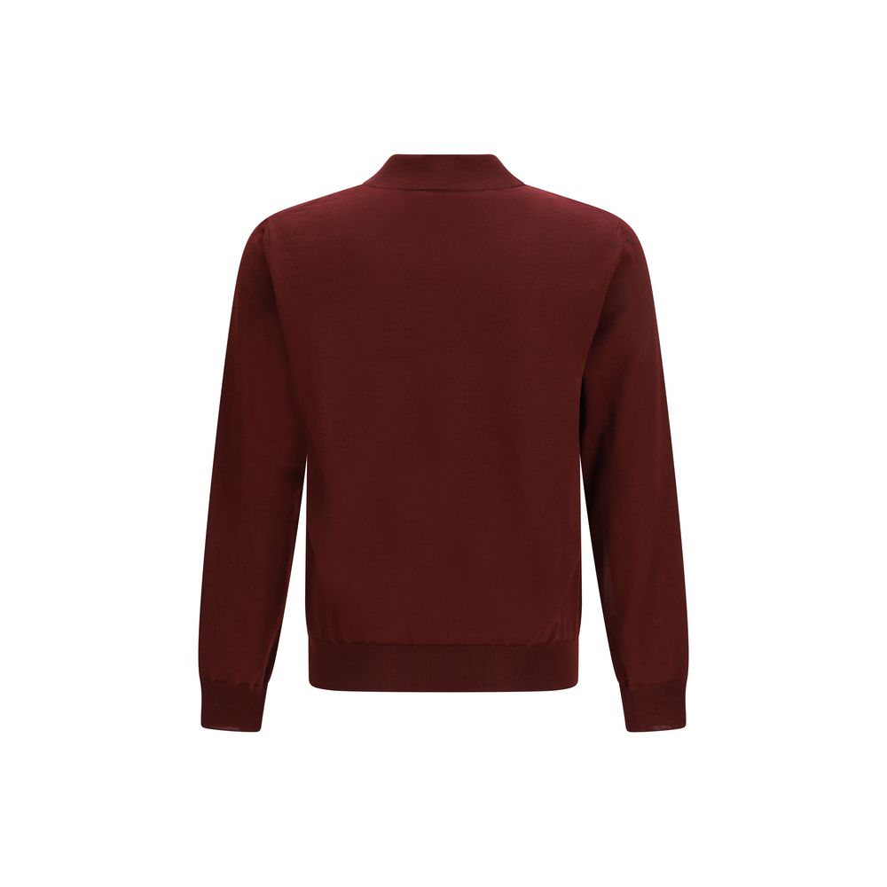 Valentino Bordeaux Merino Wool Long Sleeve Polo Shirt