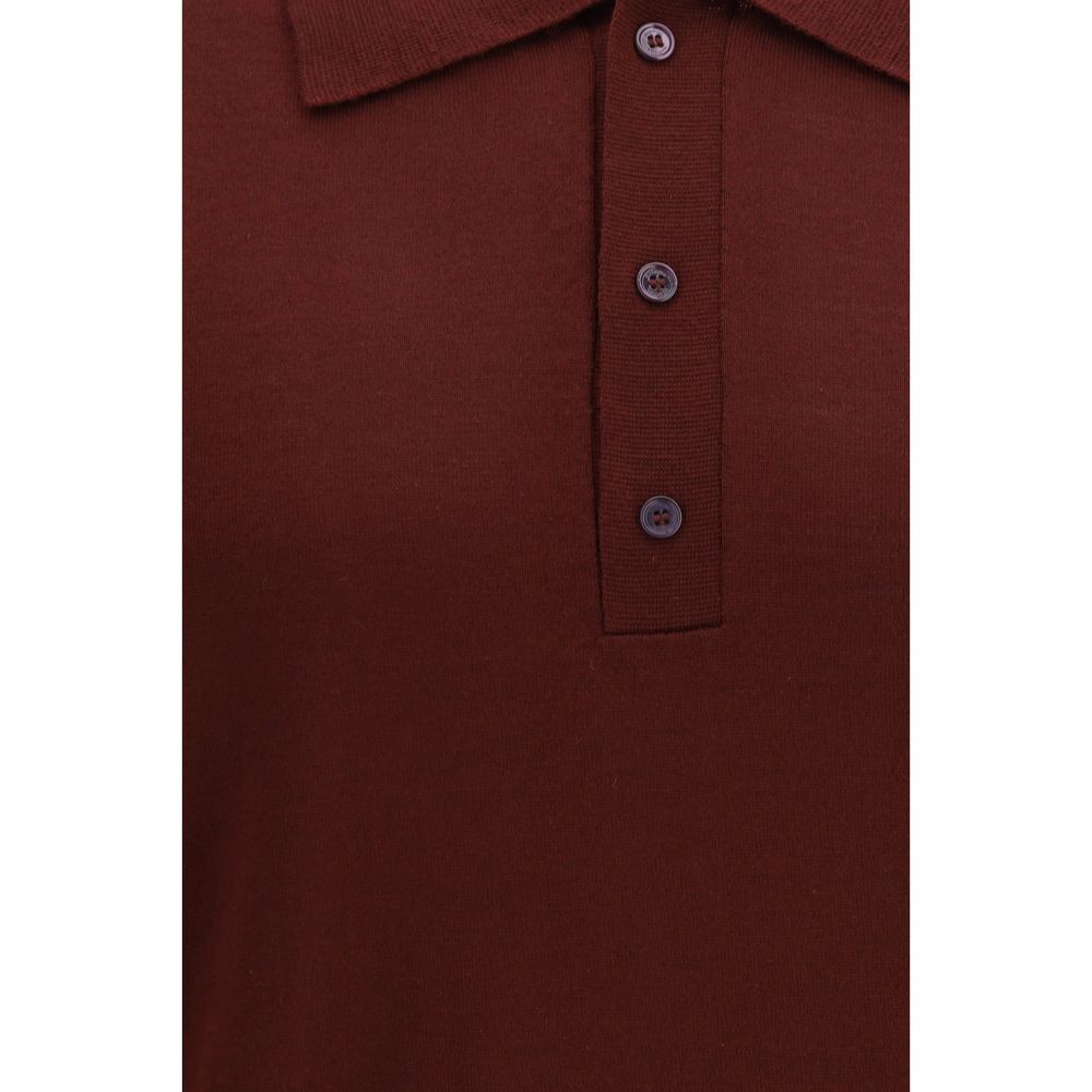 Valentino Bordeaux Merino Wool Long Sleeve Polo Shirt