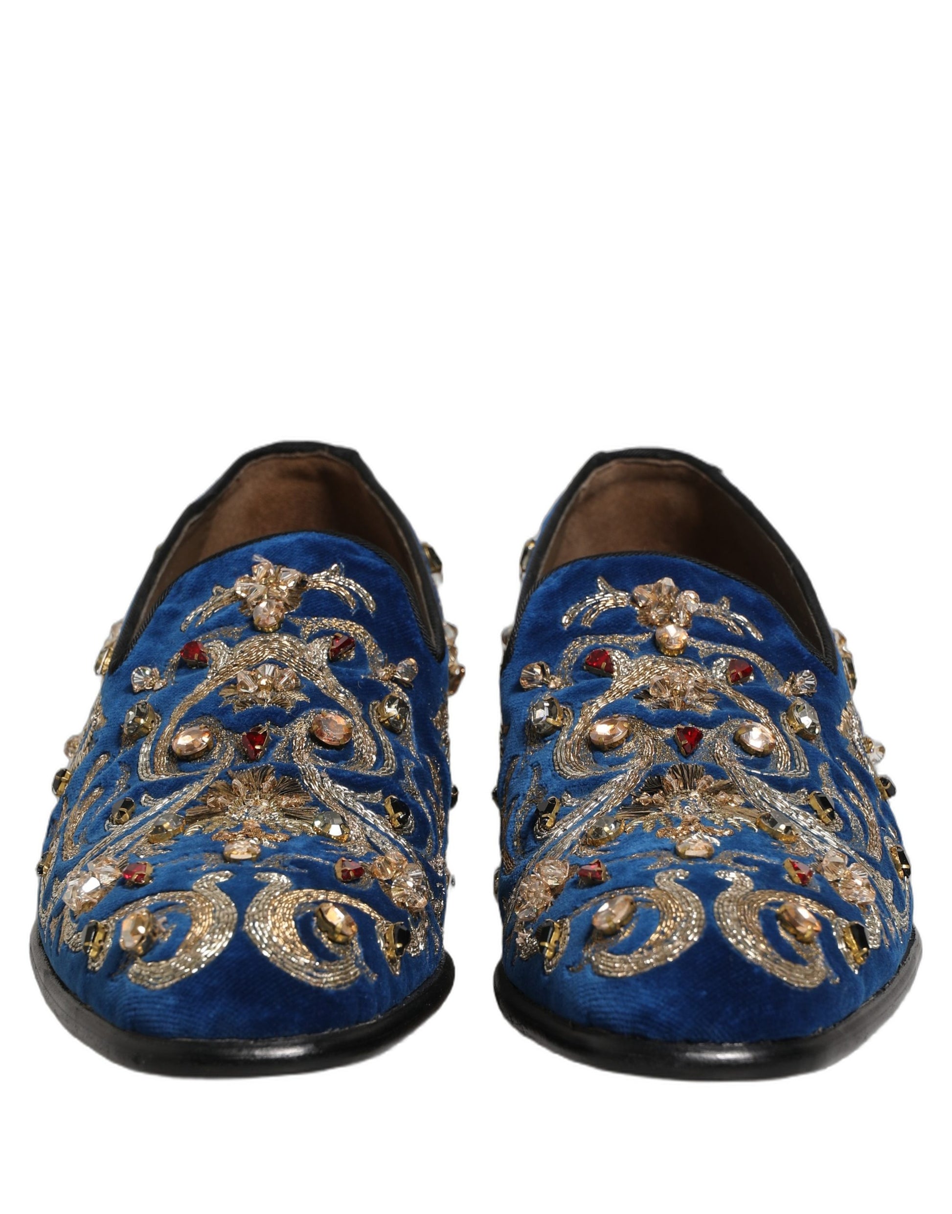 Dolce & Gabbana Blue Velvet Embellished Dress Loafers