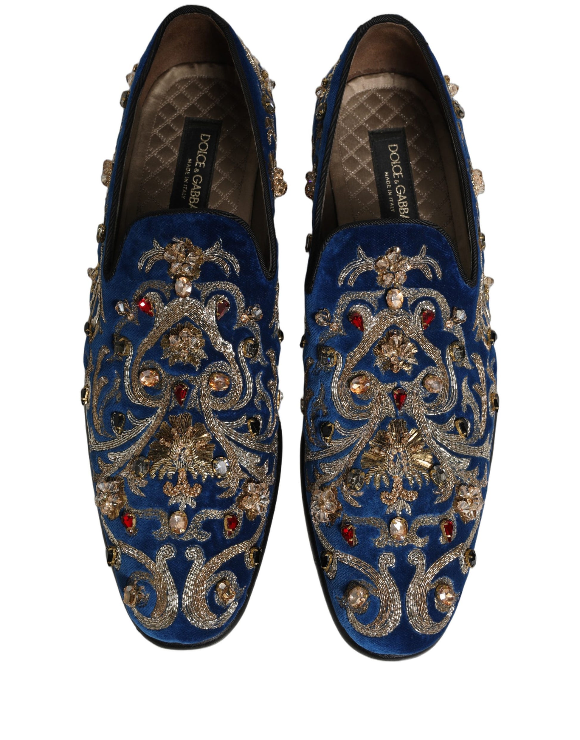 Dolce & Gabbana Blue Velvet Embellished Dress Loafers