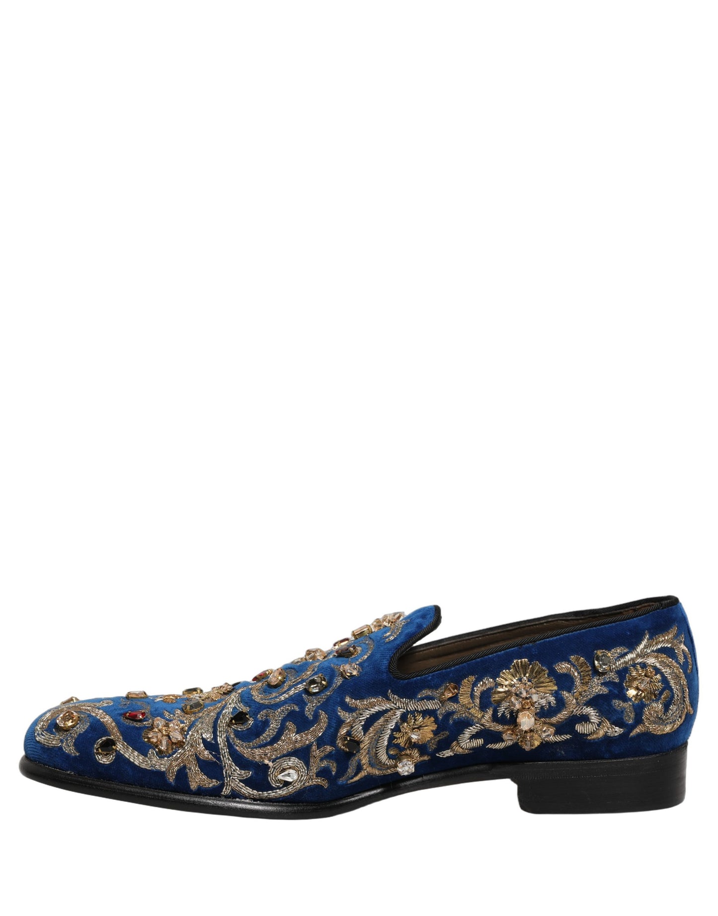 Dolce & Gabbana Blue Velvet Embellished Dress Loafers