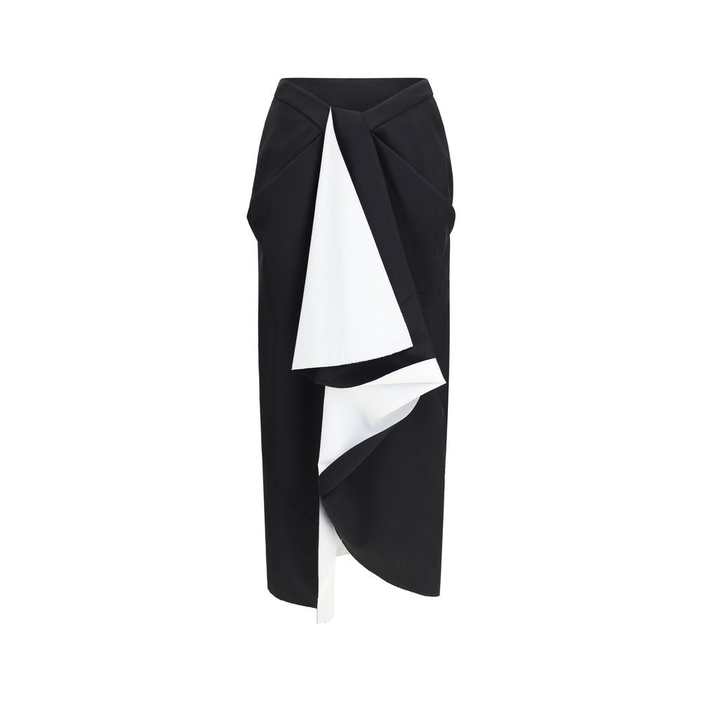 Givenchy Black Wool Draped Midi Skirt
