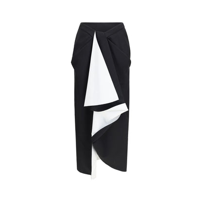 Givenchy Black Wool Draped Midi Skirt