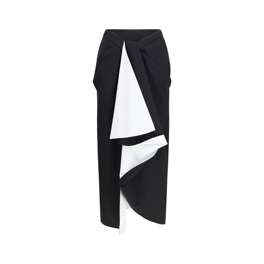Givenchy Black Wool Draped Midi Skirt
