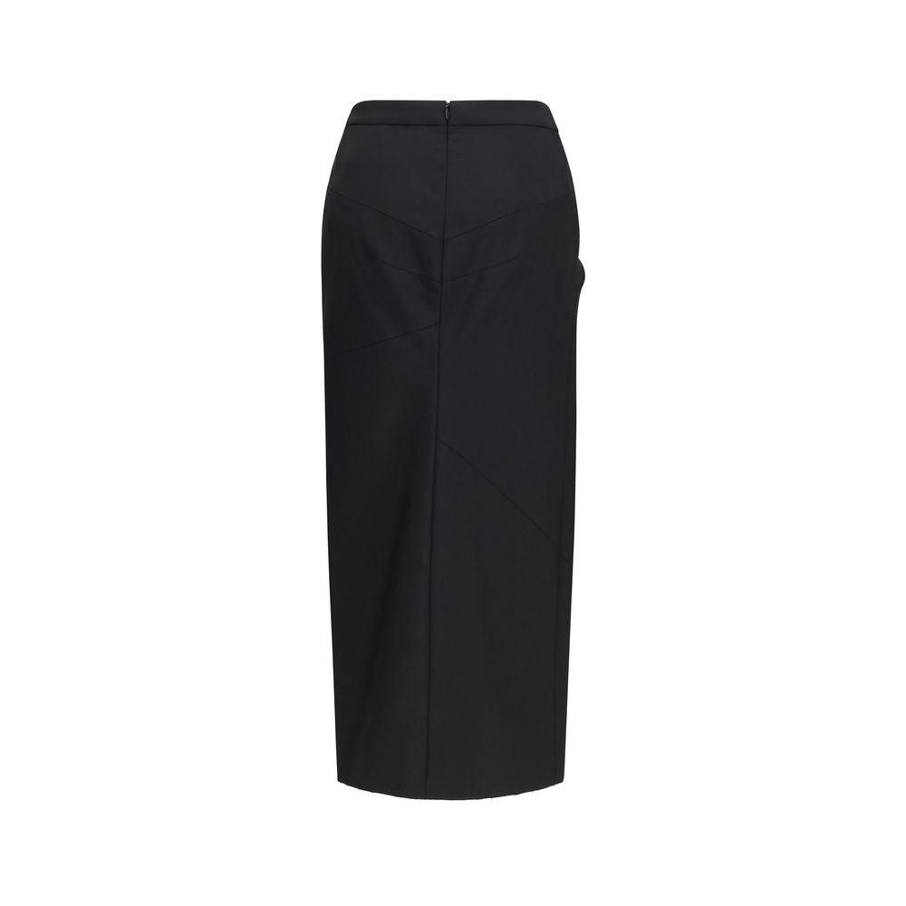 Givenchy Black Wool Draped Midi Skirt