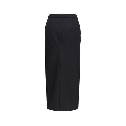 Givenchy Black Wool Draped Midi Skirt