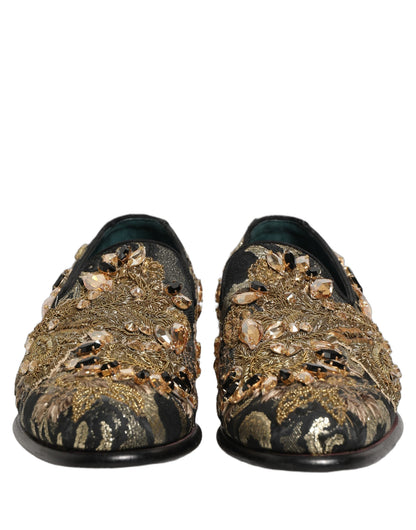 Dolce & Gabbana Black Velvet Embellished Dress Loafers