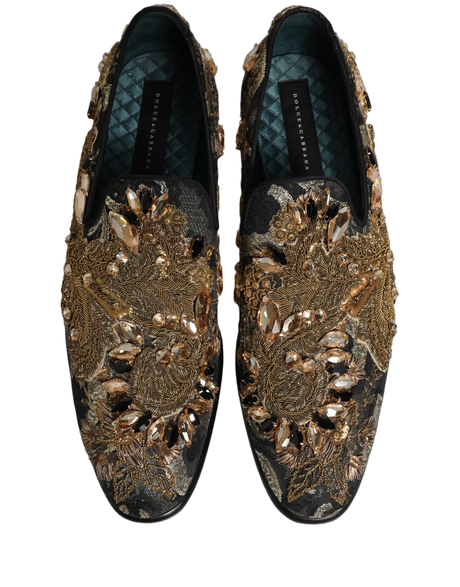 Dolce & Gabbana Black Velvet Embellished Dress Loafers