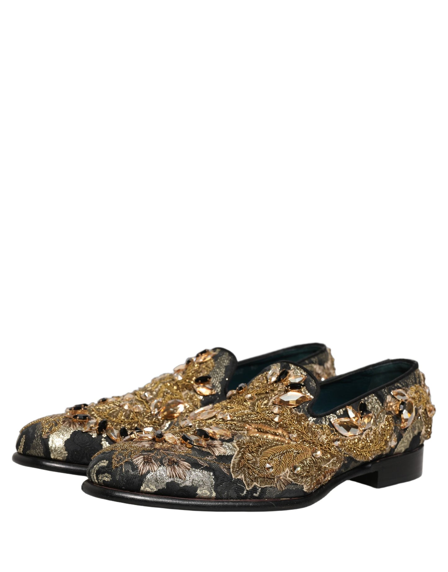 Dolce & Gabbana Black Velvet Embellished Dress Loafers