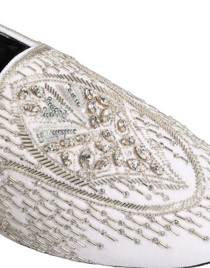 Dolce & Gabbana White Satin Embellished Dress Loafers