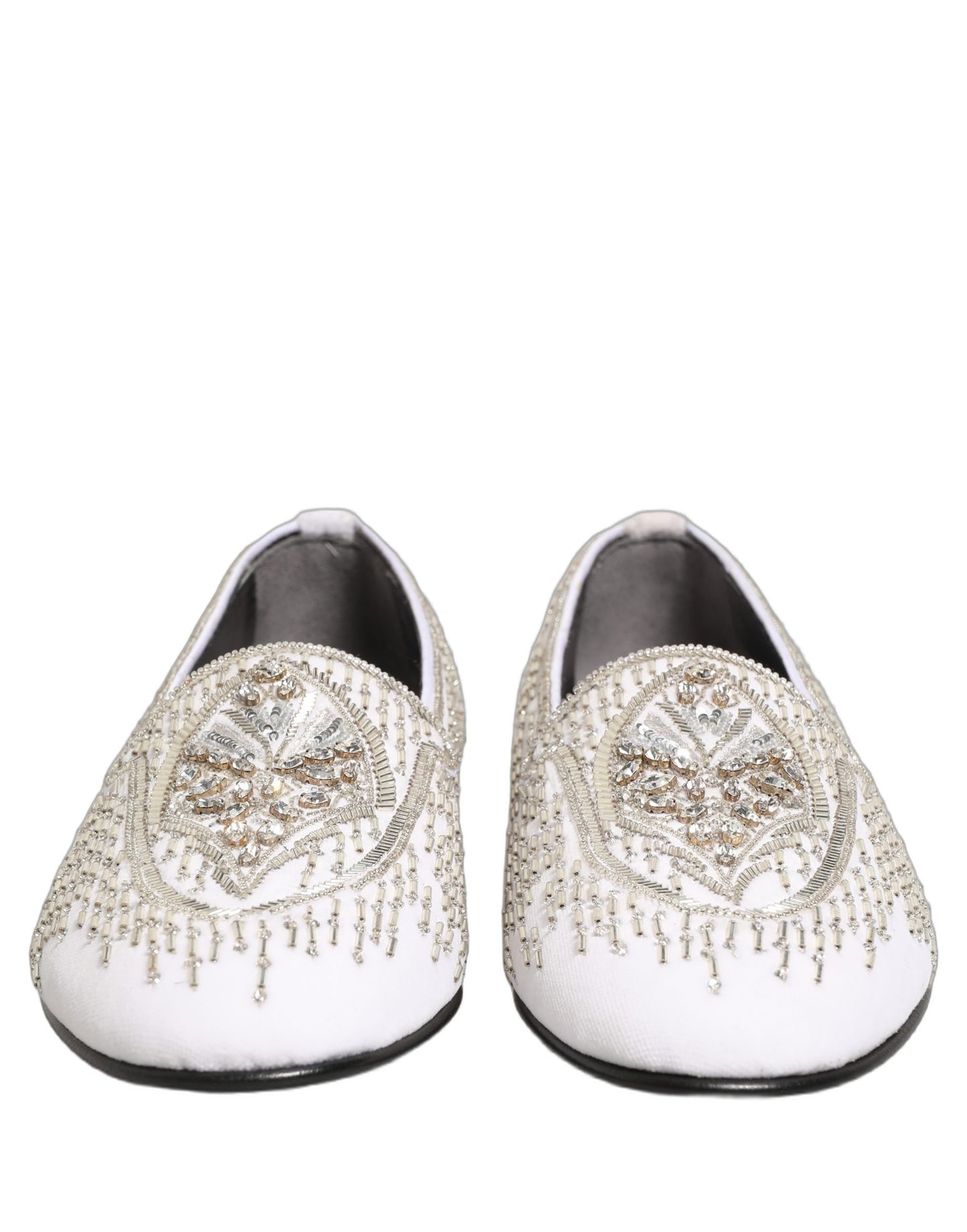 Dolce & Gabbana White Satin Embellished Dress Loafers