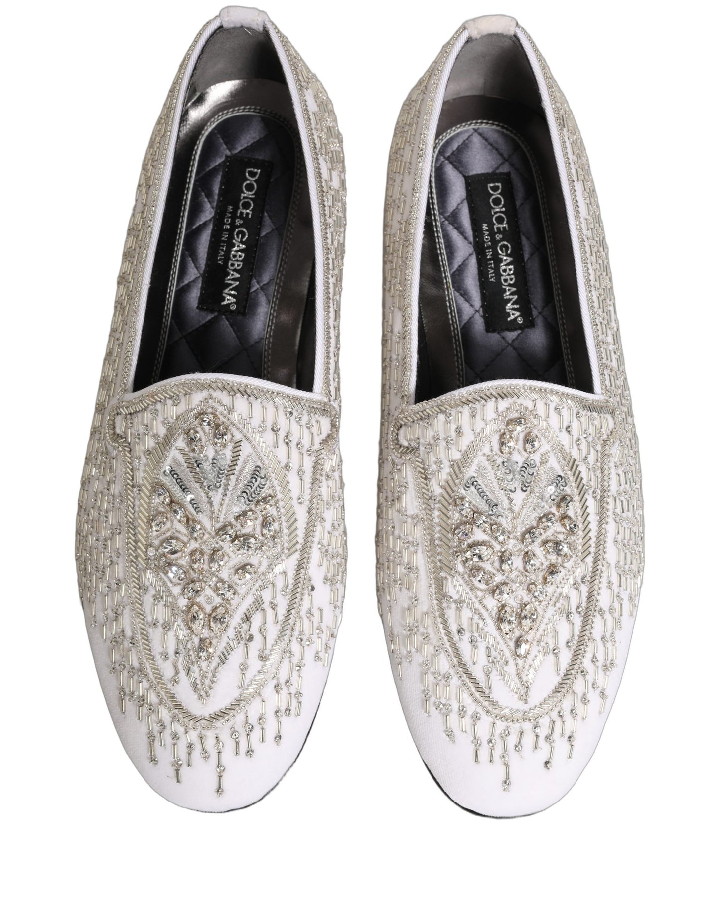 Dolce & Gabbana White Satin Embellished Dress Loafers